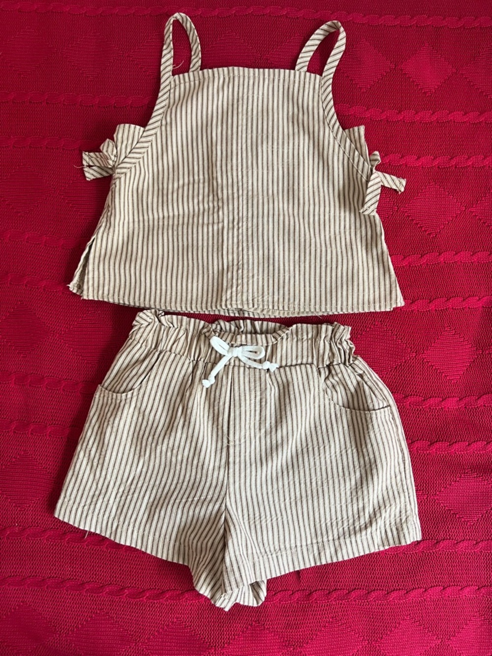 Striped Two-Piece Tank and Shorts Set - Beige Stripes